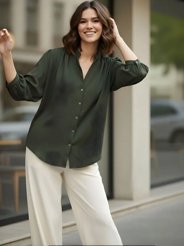 Olive_Polyester_Crinkled_shirt