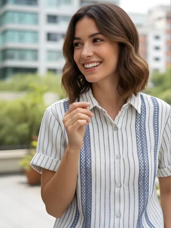 Cream_Linen_striped_Lace_work_Shirts