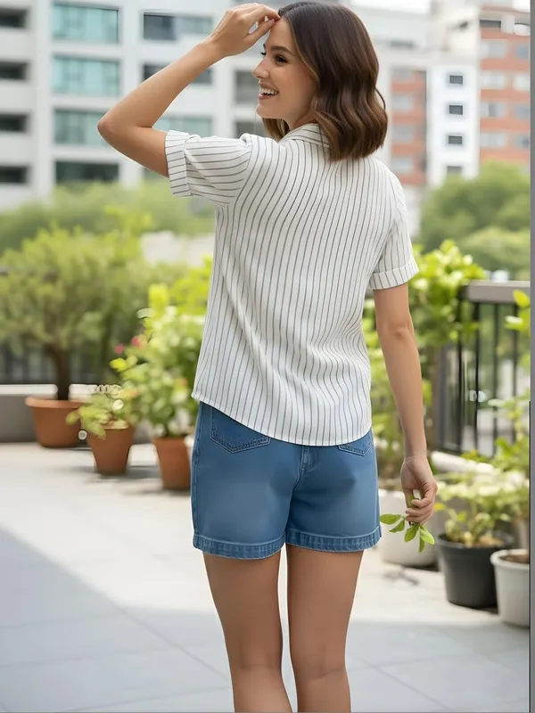 Cream_Linen_striped_Lace_work_Shirts