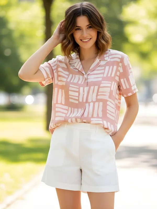 Peach_Vatican_striped_Printed_Top