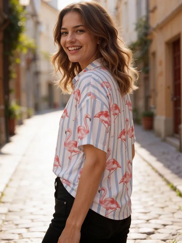 White_Rayon_Famingo_Striped_Top