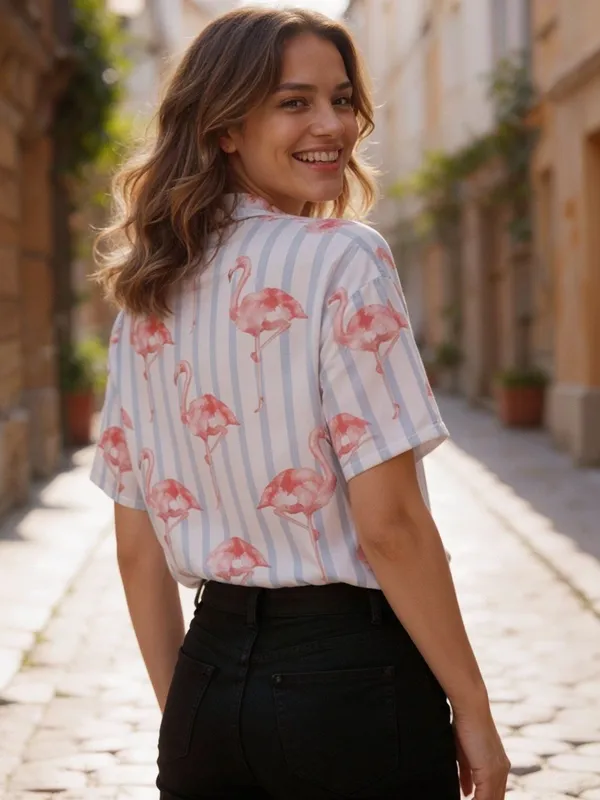White_Rayon_Famingo_Striped_Top