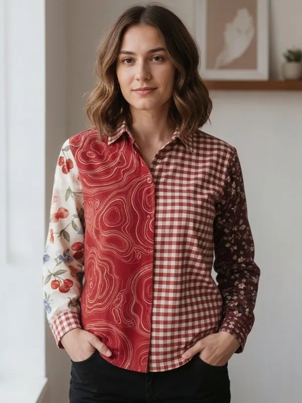 Red_Cotton_Checked-Abstract_Printed_Shirts