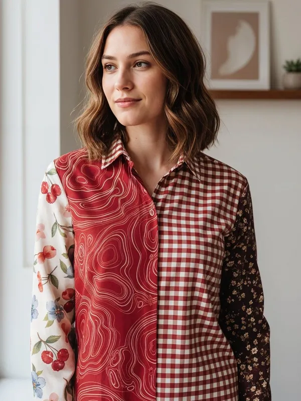 Red_Cotton_Checked-Abstract_Printed_Shirts