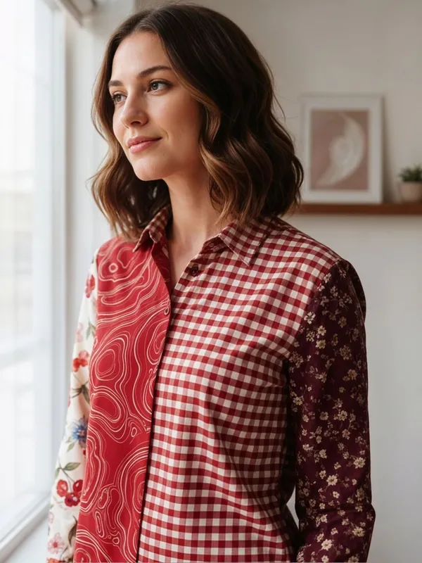 Red_Cotton_Checked-Abstract_Printed_Shirts