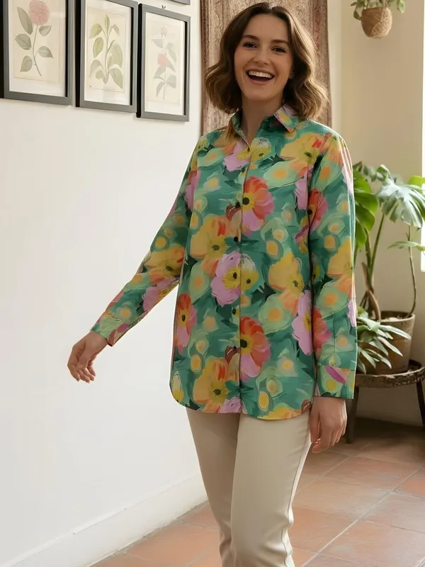 Green_Cotton_Floral_Printed_Shirts