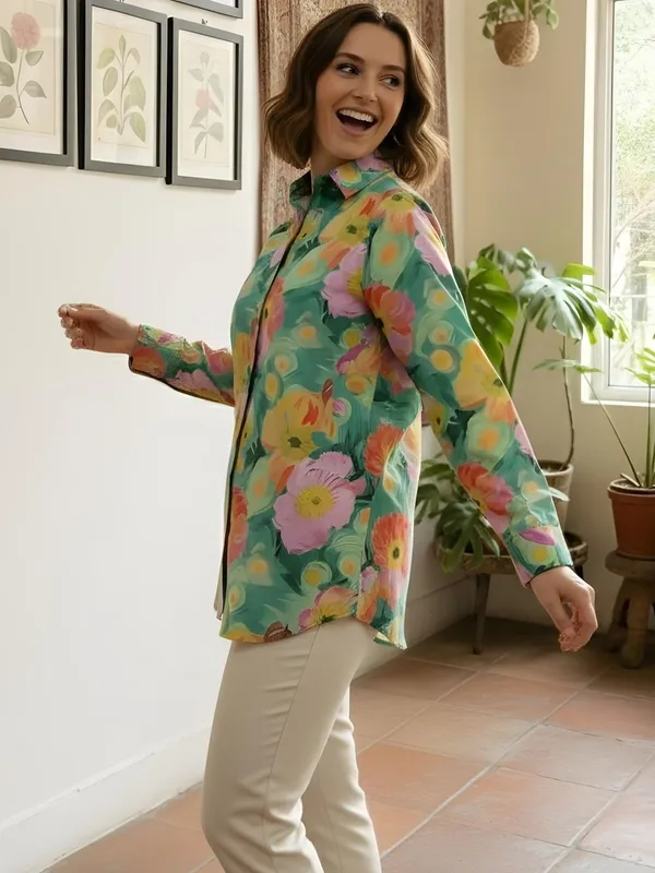 Green_Cotton_Floral_Printed_Shirts
