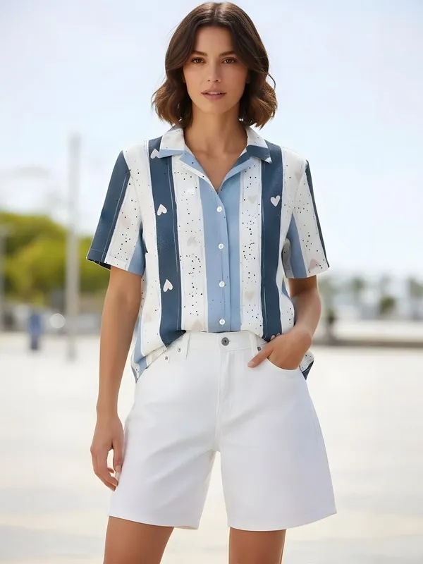 Blue-Lavendar_Rayon_Striped_&_Tiny_Heart_Printed_Shirts