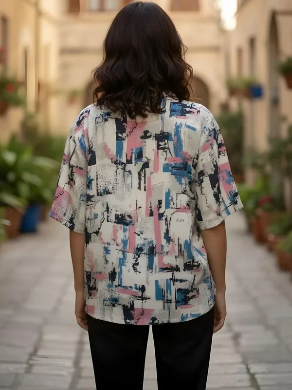 White_Vatican_Abstract_Printed_Top
