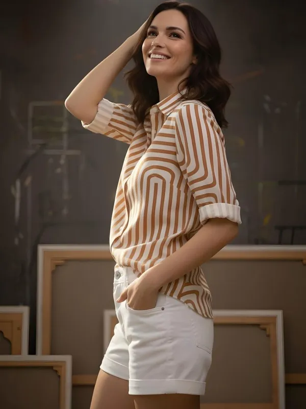 White_Brown_Vatican_Abstarct_Printed_Top