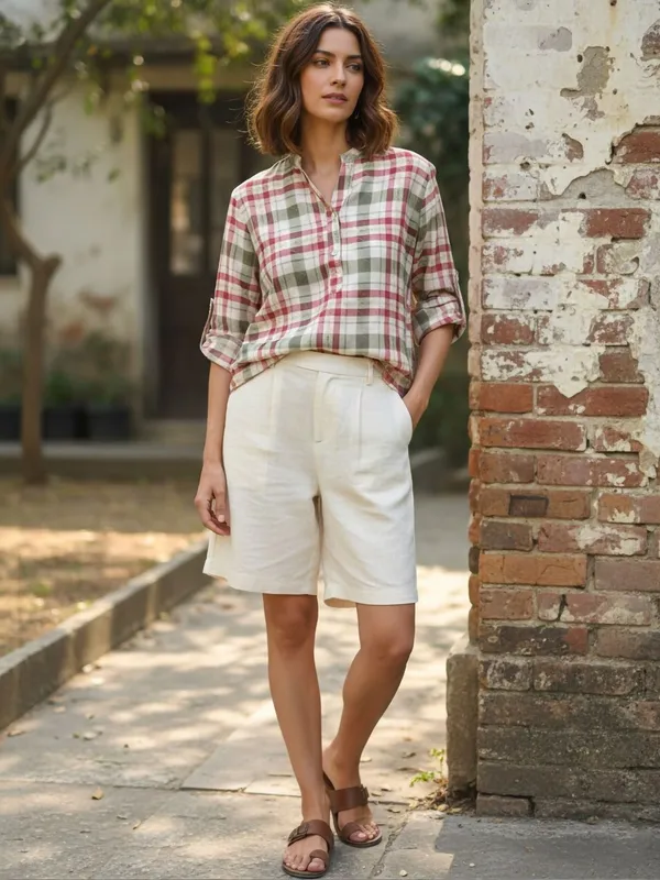 Cream-Maroon_Vatican_Checked_Tops