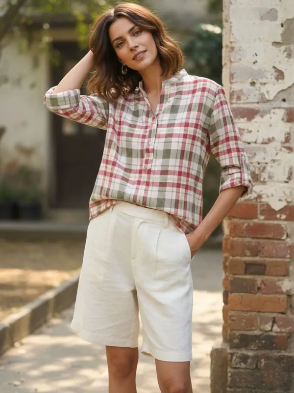 Cream-Maroon_Vatican_Checked_Tops