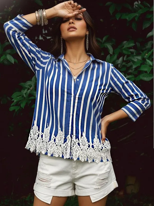 Blue_Cotton_Striped_Lace_embroidery_Shirts
