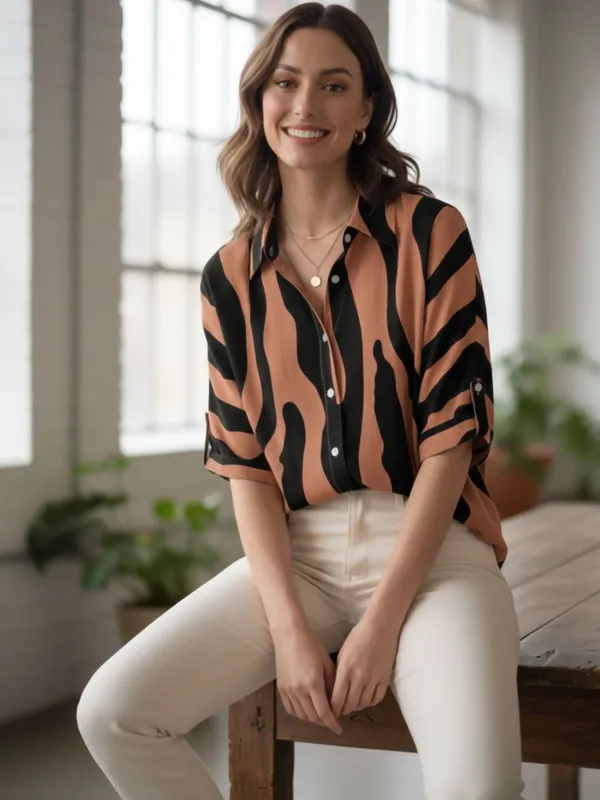 Rust-Black_Polyester_Abstract_Printed_Tops