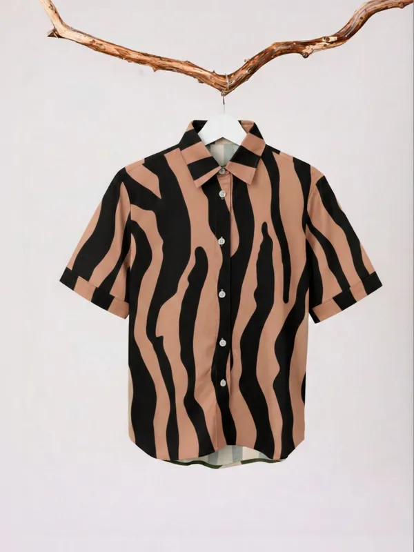Rust-Black_Polyester_Abstract_Printed_Tops