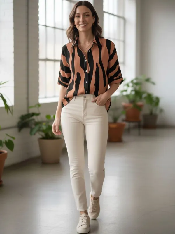Rust-Black_Polyester_Abstract_Printed_Tops