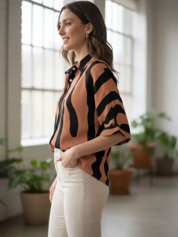 Rust-Black_Polyester_Abstract_Printed_Tops