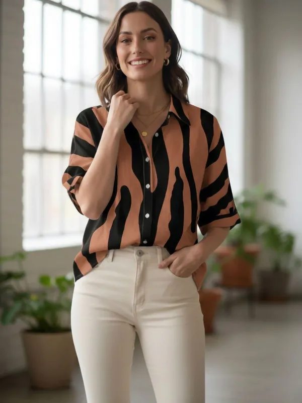 Rust-Black_Polyester_Abstract_Printed_Tops