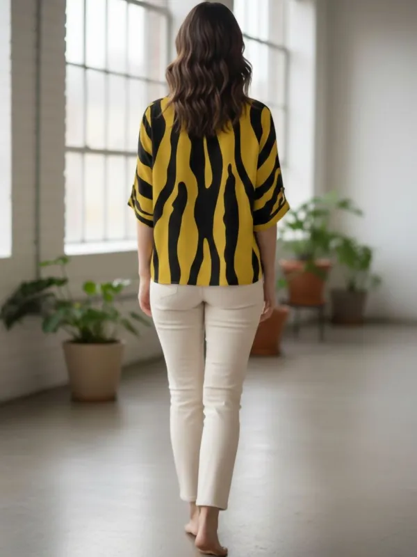 Yellow-Black_Polyester_Abstract_Printed_Tops
