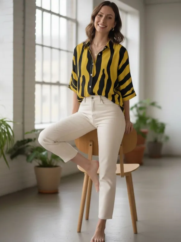 Yellow-Black_Polyester_Abstract_Printed_Tops