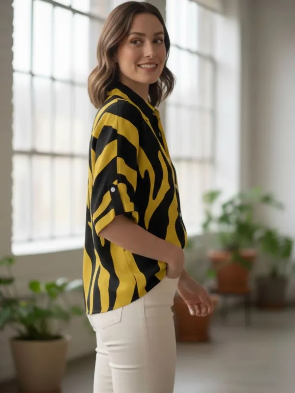 Yellow-Black_Polyester_Abstract_Printed_Tops