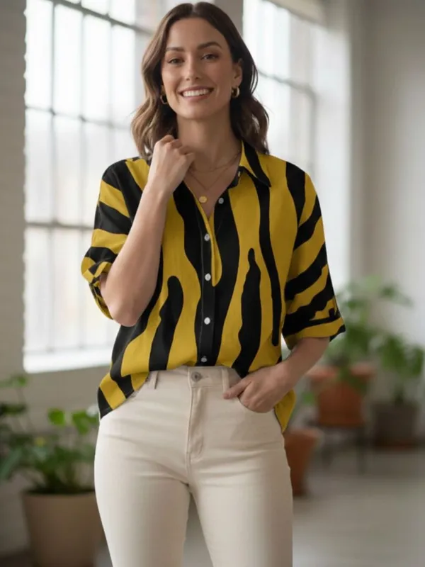Yellow-Black_Polyester_Abstract_Printed_Tops