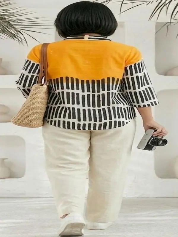 Yellow-Black_rayon_Solid_and_striped_top
