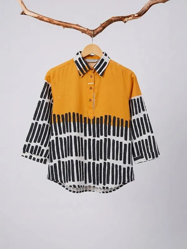 Yellow-Black_rayon_Solid_and_striped_top