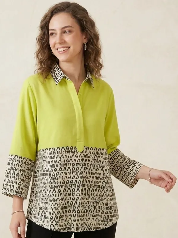 Green_Rayon_Solid_-_Abstract_Printed_Top