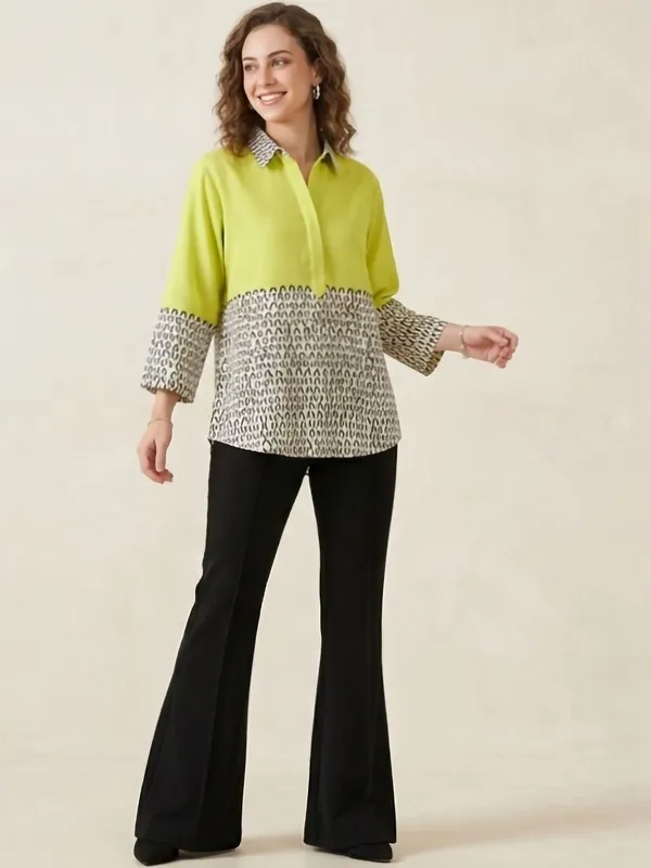 Green_Rayon_Solid_-_Abstract_Printed_Top