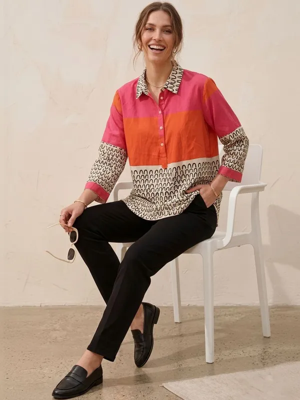 Rust-pink_Rayon_Solid_-_Abstract_Printed_Top