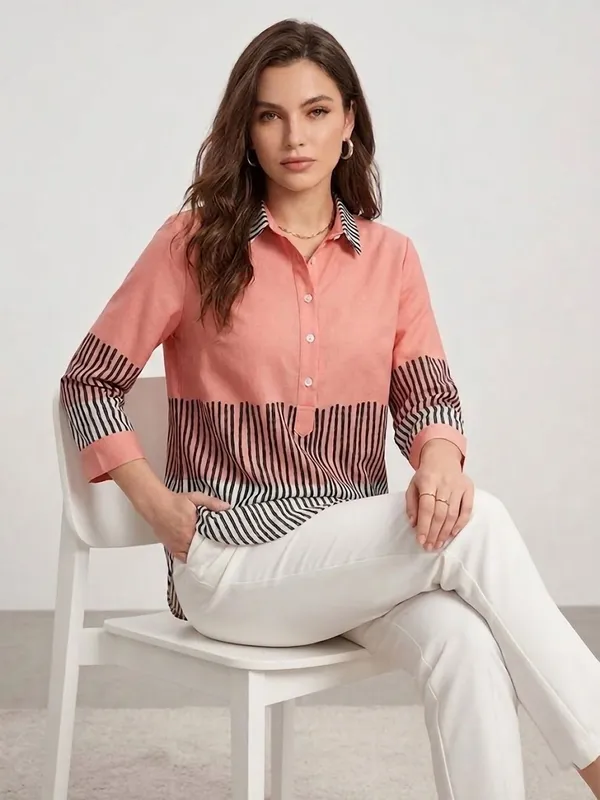 Pink_Rayon_Solid-_Striped_Top