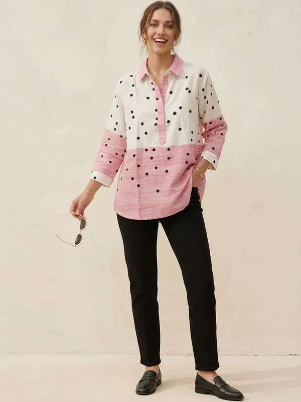 White-Pink_Rayon_Solid_and_Polka_dot_Printed_Top