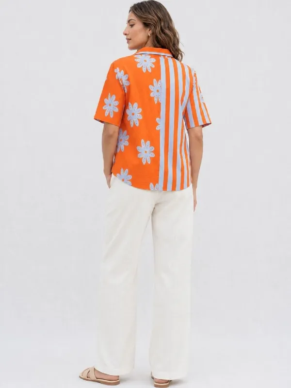 Orange_Rayon_Floral_With_Striped_Printed_Shirts