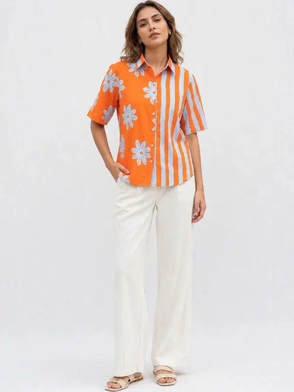 Orange_Rayon_Floral_With_Striped_Printed_Shirts