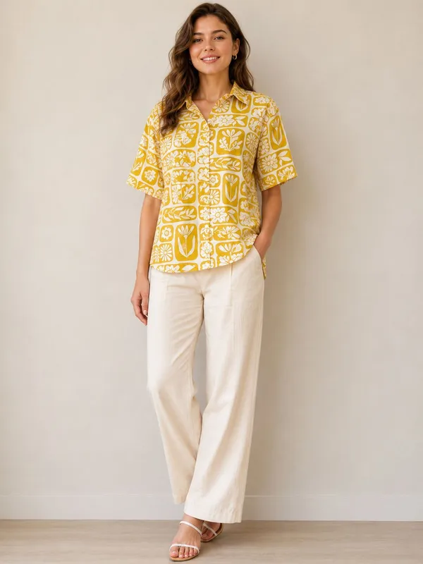 Yellow_Rayon_Floral_Printed_Shirts