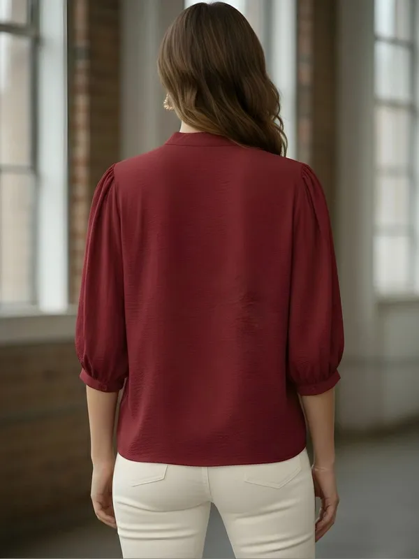 Maroon_Polyester_Crinckled_Textured_Top