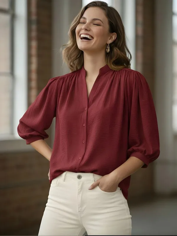 Maroon_Polyester_Crinckled_Textured_Top