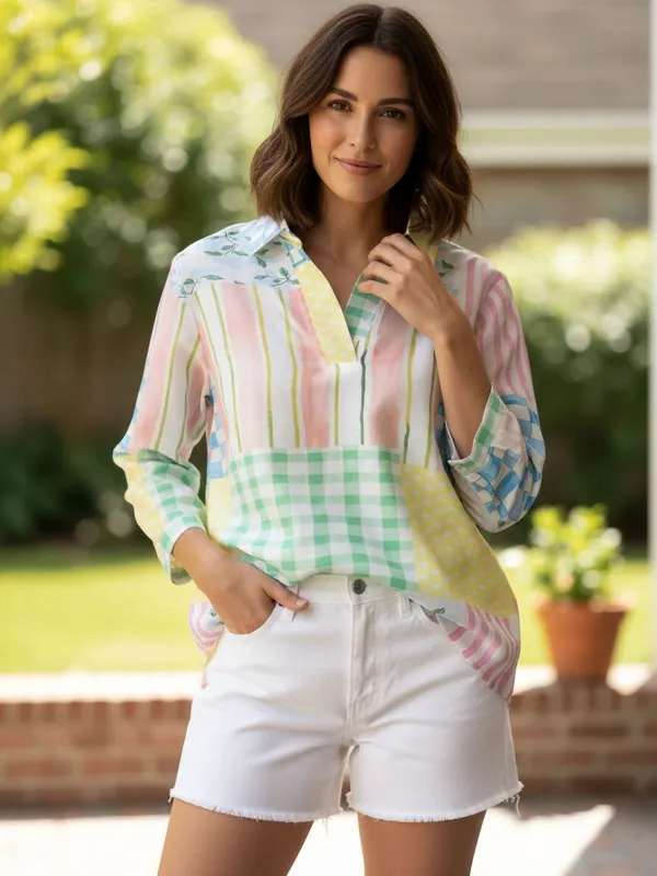 Multi_Vatican_Checked_and_striped_Printed_Top