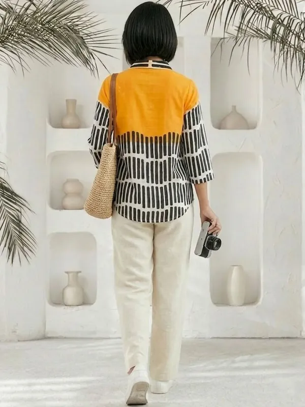 Yellow-Black_rayon_Solid_and_striped_top