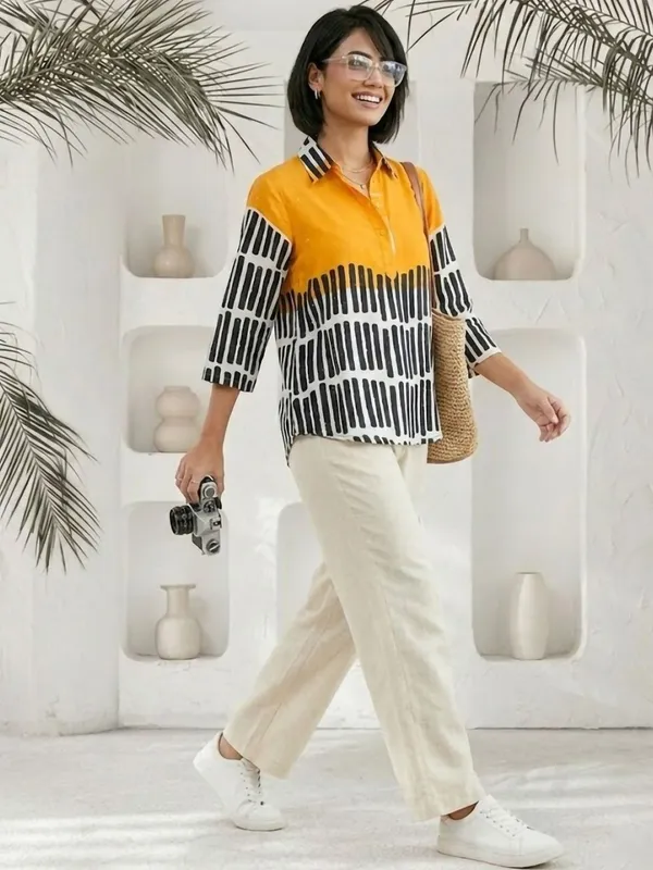 Yellow-Black_rayon_Solid_and_striped_top