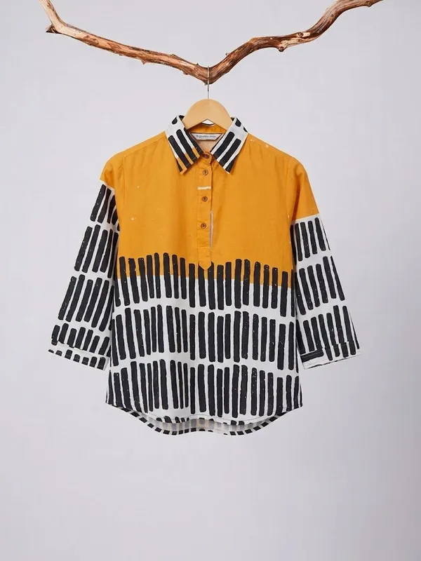 Yellow-Black_rayon_Solid_and_striped_top