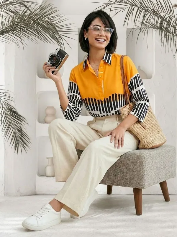 Yellow-Black_rayon_Solid_and_striped_top