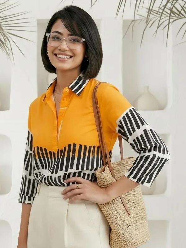 Yellow-Black_rayon_Solid_and_striped_top