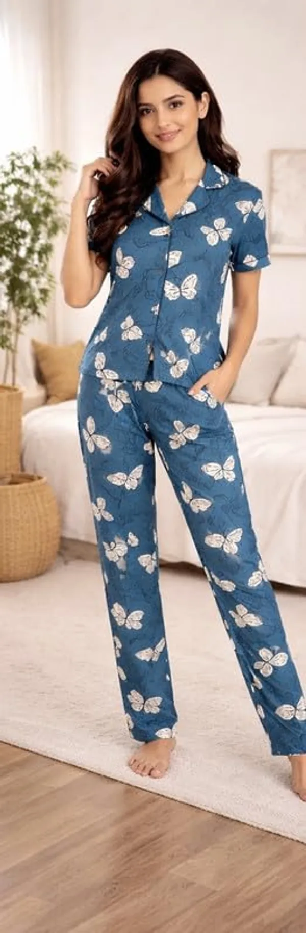Women_S_Malai_Fabric_Printed_Night_Suit_Set_Soft_Breathable_Short_Sleeve_Shirt_With_Full_Length_Pajamas_Lightweight_Loungewear_Sleepwear_For_Ladies