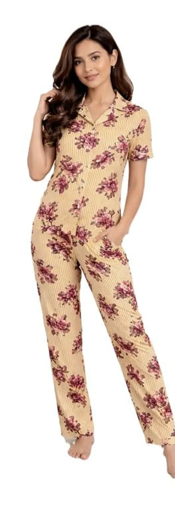 Women_S_Malai_Fabric_Printed_Night_Suit_Set_Soft_Breathable_Short_Sleeve_Shirt_With_Full_Length_Pajamas_Lightweight_Loungewear_Sleepwear_For_Ladies
