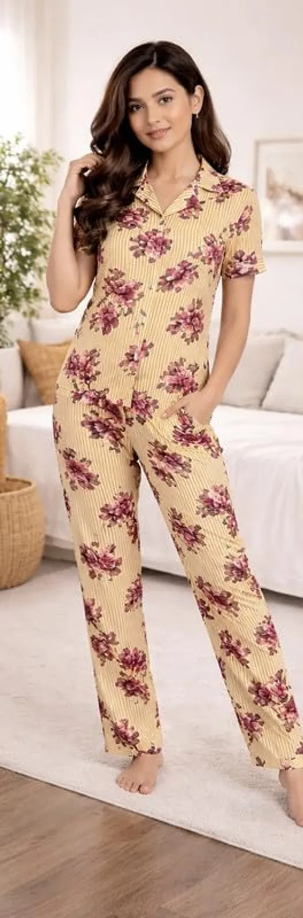 Women_S_Malai_Fabric_Printed_Night_Suit_Set_Soft_Breathable_Short_Sleeve_Shirt_With_Full_Length_Pajamas_Lightweight_Loungewear_Sleepwear_For_Ladies