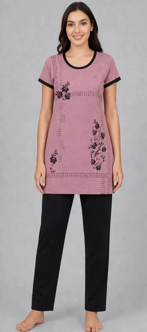 Women_S_Printed_Round_Neck_Short_Sleeve_Nightsuit_Set_Pajama_Set_Casual_Night_Dress_With_Pocket