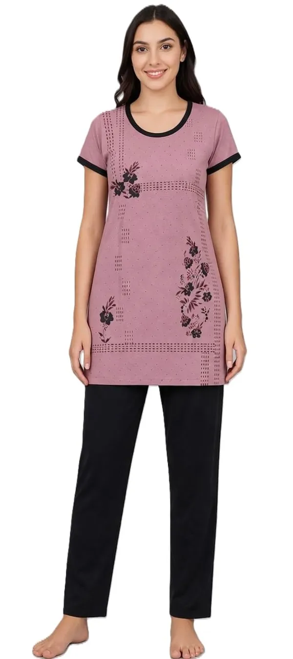 Women_S_Printed_Round_Neck_Short_Sleeve_Nightsuit_Set_Pajama_Set_Casual_Night_Dress_With_Pocket