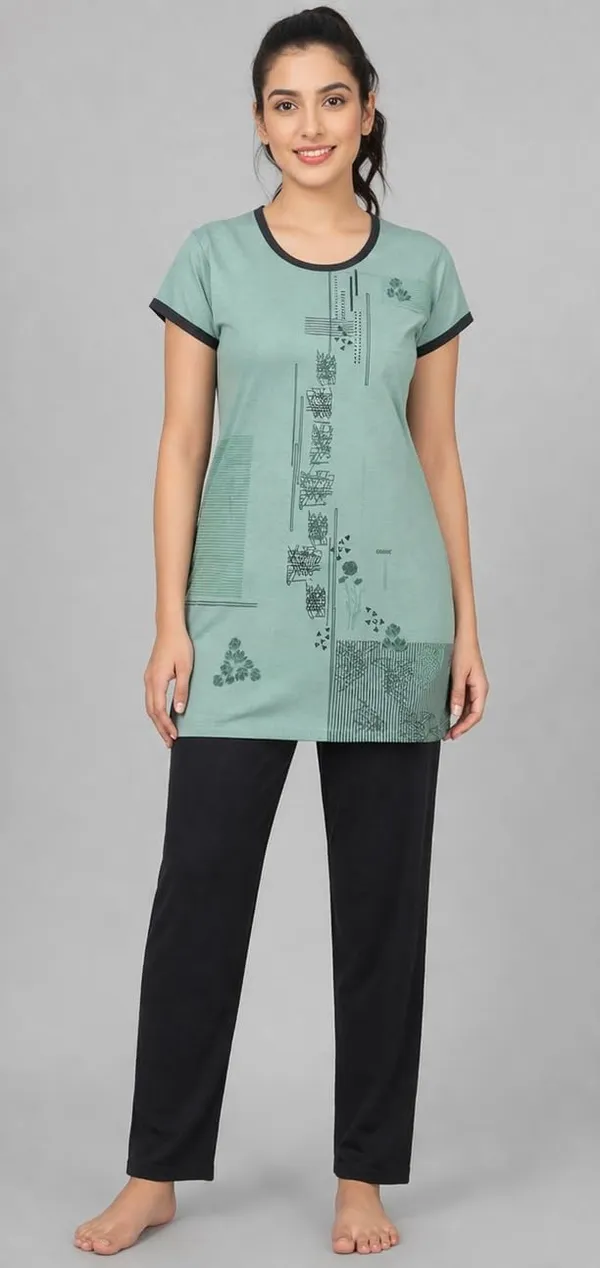 Women_S_Printed_Round_Neck_Short_Sleeve_Nightsuit_Set_Pajama_Set_Casual_Night_Dress_With_Pocket